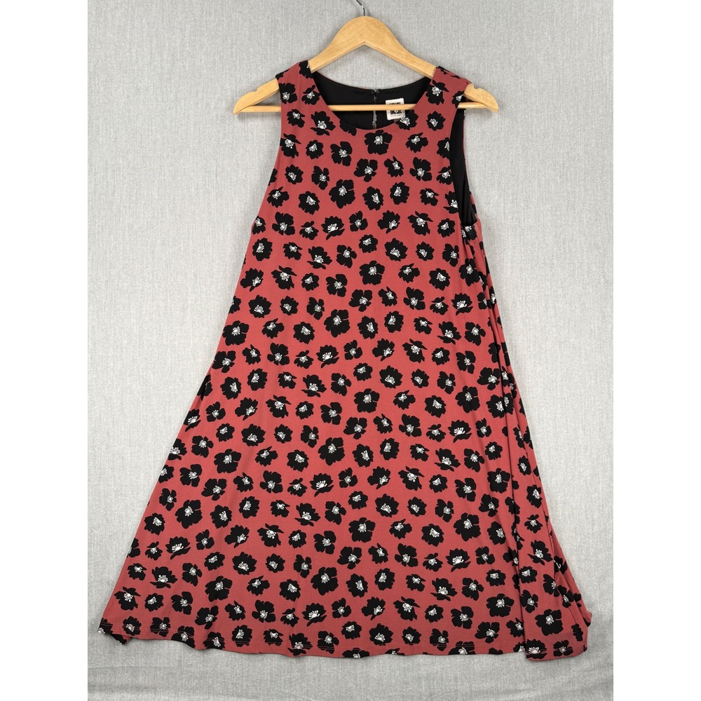 Anne Klein Womens Floral Sleeveless Trapeze Dress Coral Black White Size L